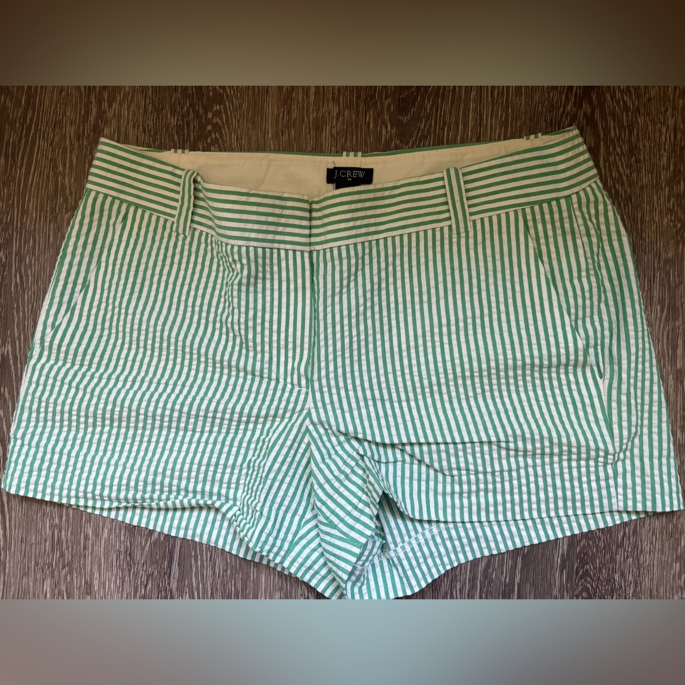 J. Crew Green and White Seersucker Striped Shorts City Fit Size 4